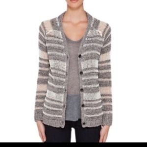 Rag & Bone Open vneck Knit Cardigan Grey & Cream linen blend